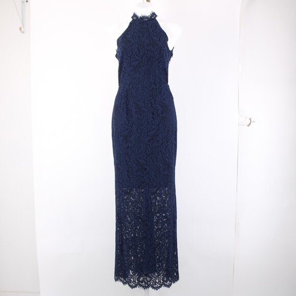 BB Dakota Dress Oilslick Sz 6 Navy Blue Lace Lined Open Back Cotton Dress - Picture 3 of 16